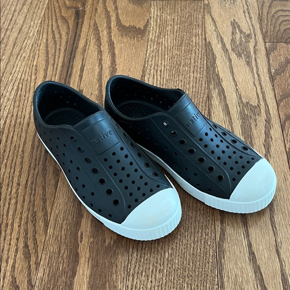 Native Black and White Perforated Slip-Ons